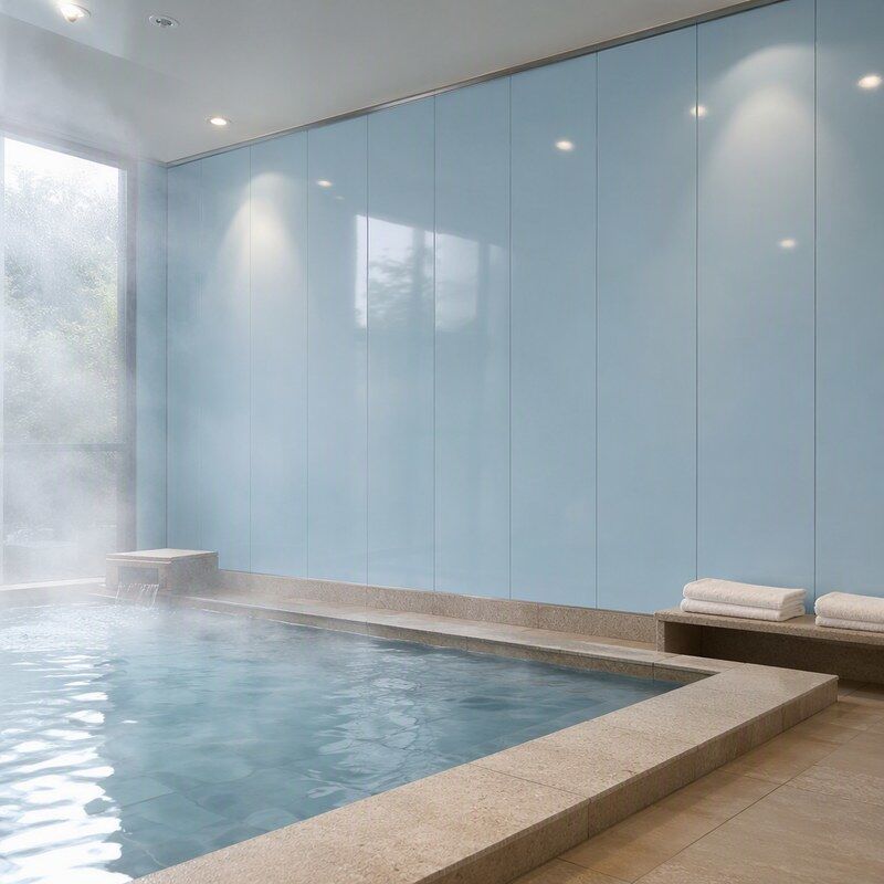 600mm Wide High Gloss Ice Blue PVC Wall Panel for Indoor Pool and Spa Hydrotherapy Hall