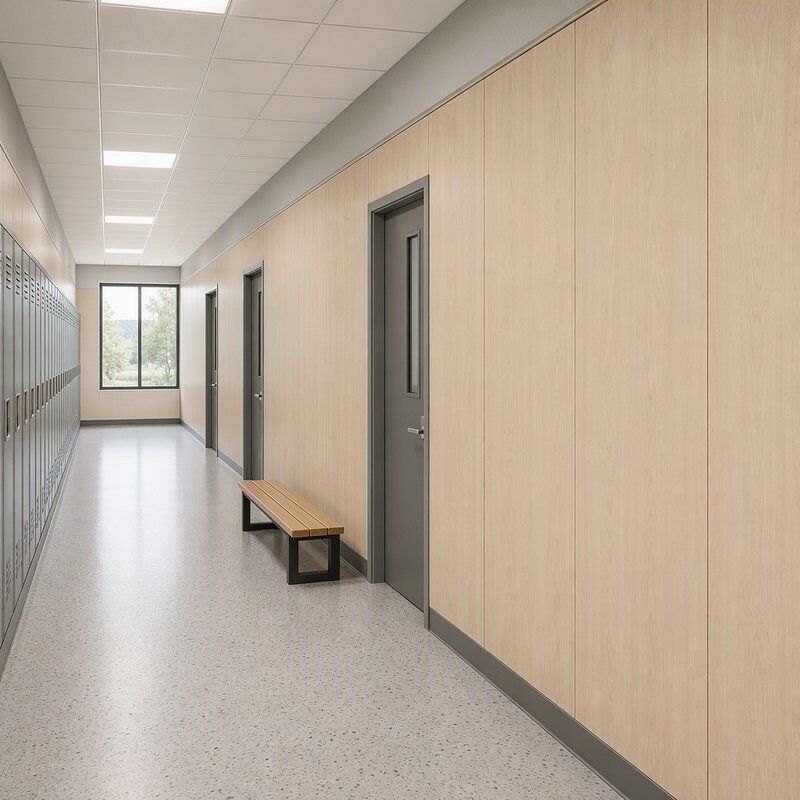 600mm Wide Pale Birch Wood Grain PVC Wall Panel for School Classroom and Corridor Cladding