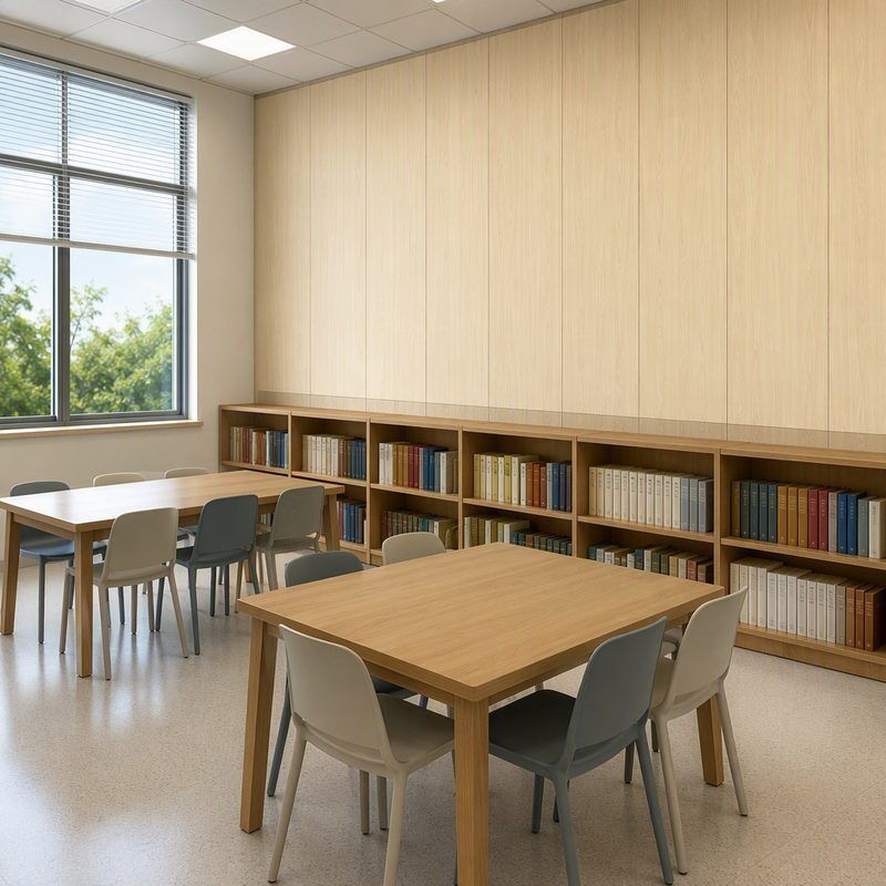 600mm Wide Pale Birch Wood Grain PVC Wall Panel for School Classroom and Corridor Cladding