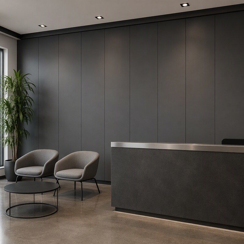 600mm Wide Matt Graphite Grey PVC Wall Panel for Office Partition and Desk Screen Cladding