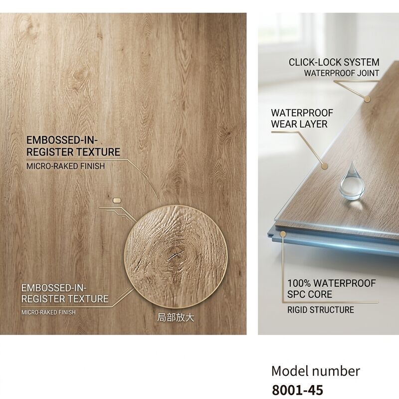 5mm Rigid Core SPC Flooring Waterproof Click Lock Vinyl Plank 1220x180mm with IXPE Underlayment