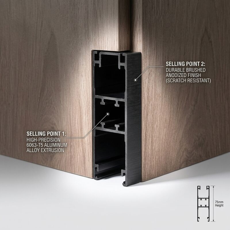 Anodized Aluminum Alloy SPC Flooring Trim 2400mm Skirting Profile for Wall Panel Edge
