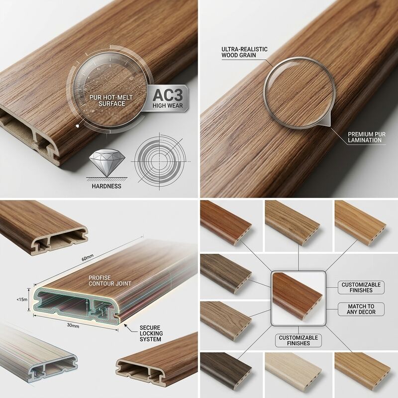 Waterproof SPC Flooring End Cap Trim 2400mm PVC Skirting Profile for Wall Panel Edge