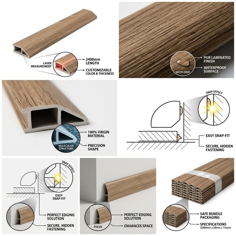 Waterproof SPC Flooring End Cap Trim 2400mm PVC Skirting Profile for Wall Panel Edge