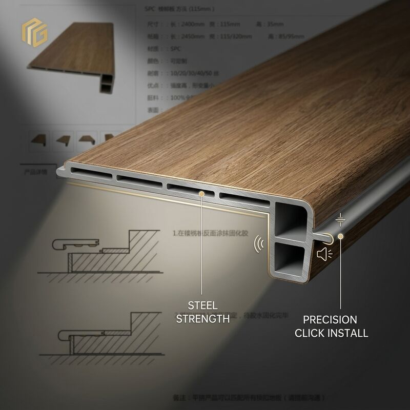 SPC Rigid Core Skirting Profile 2400mm Waterproof Flooring Edge Trim for Wall Panel Base