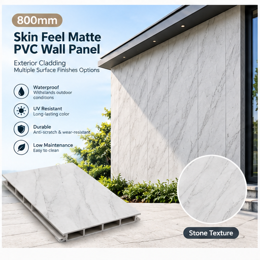800mm Skin Feel Matte PVC Wall Panel Exterior Cladding Multiple Surface Finishes Options