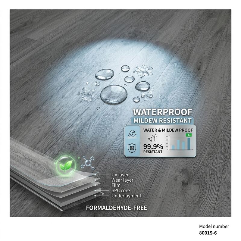 Eco-friendly Formaldehyde Free SPC Flooring 1220x180mm 5mm Waterproof Mildew Resistant Click Lock Plank for Home
