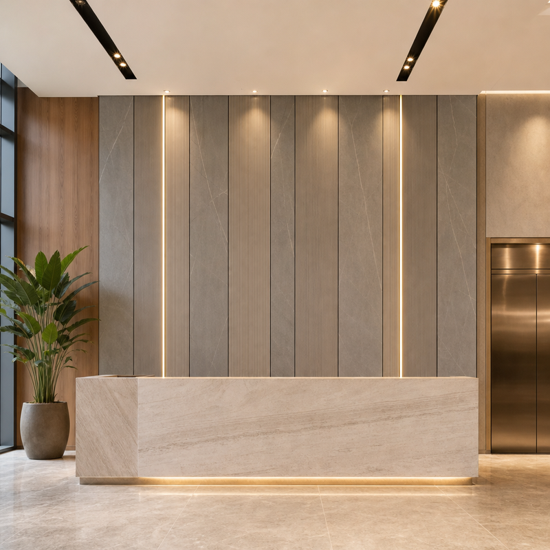 Waterproof PVC Decorative Wall Panel 600mm Moisture-Proof Hotel Lobby Cladding