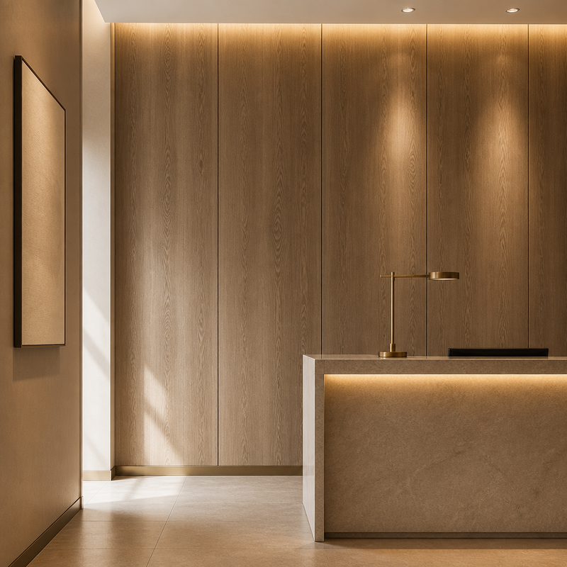 Waterproof PVC Decorative Wall Panel 600mm Moisture-Proof Hotel Lobby Cladding